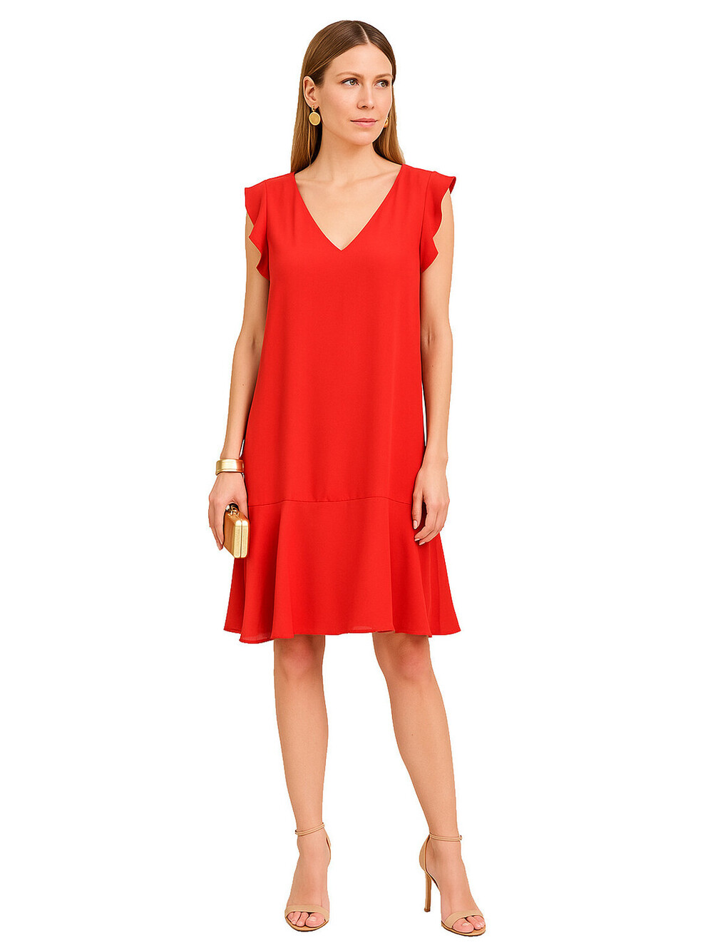 One State Orange Sleeveless V-Neck Ruffle Hem Dress NWT Lined 100% Polyester XL
